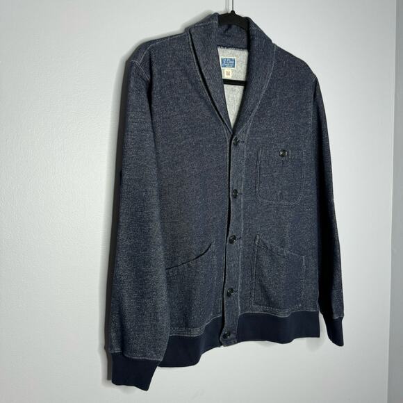 J Crew Mens Cowl Neck Cardigan Jacket Blue Elbow Patch Knit Blue Medium - Picture 3 of 10